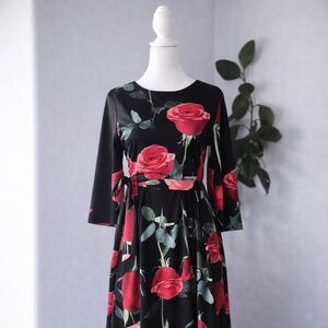 Rose print black Maxi dress